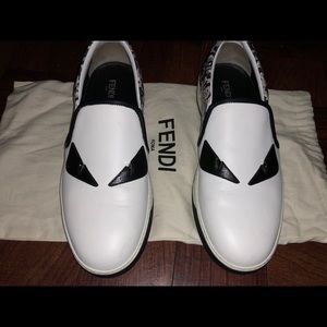 White leather Fendi slip on sneakers size 9.